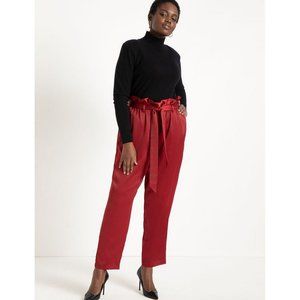 ❤️ Eloquii Red Belted Satin Paperbag Pant 20W